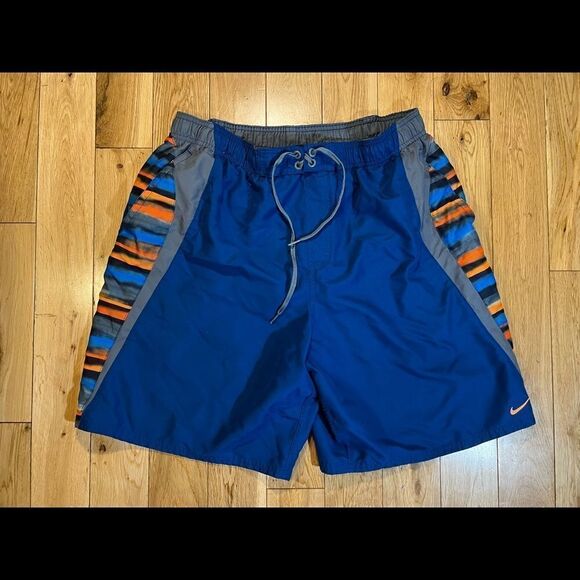 Nike Swim Trunks Mens Blue Lined XL - Picture 1 of 6